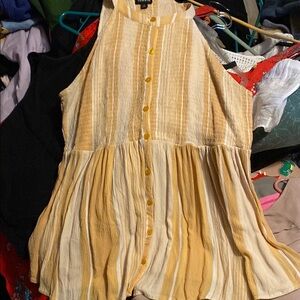 Yellow Striped Sleeveless Blouse